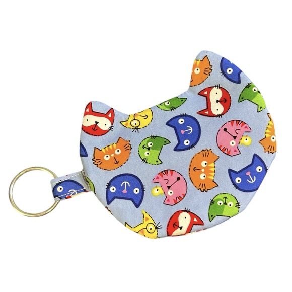 Cats Zipper Coin Purse Keychain ID Money Card Pouch 6" x 4" Wallet Handmade New - Picture 2 of 5